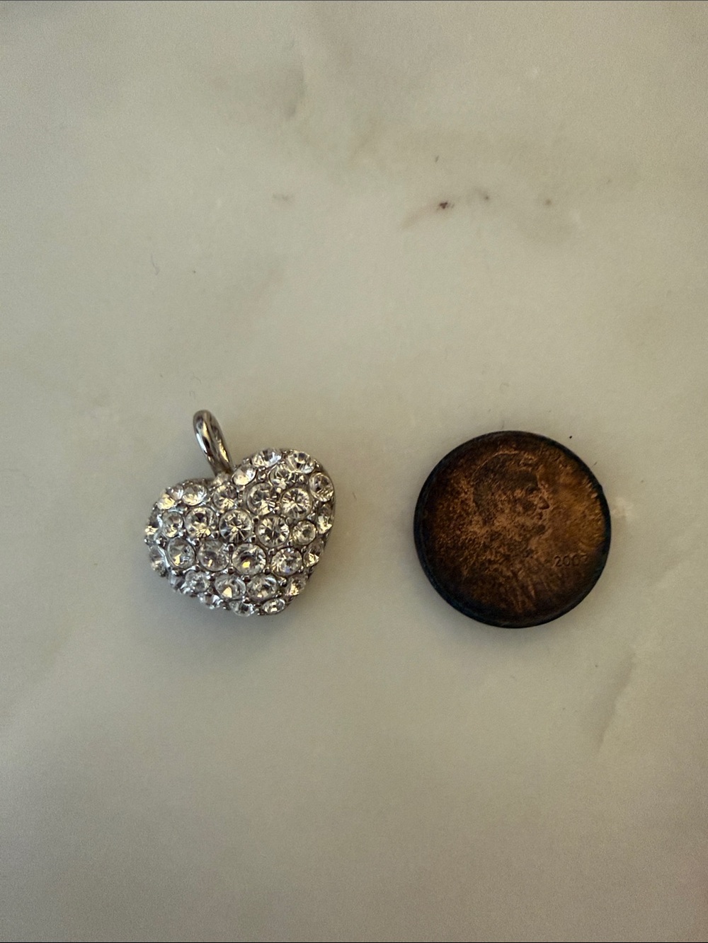 Heart Crystal Pendant Necklace Charm - Silver Tone
